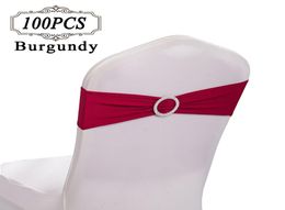 100 Chair Sashes Spandex Wedding Bows gold Chair Sash Bands Lycra Strectch Chair Cover Band with Diamond Ring for Party Event 1630074