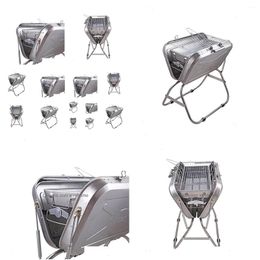 Bbq Grills Outdoor Grill Portable Barbecue Suitcase Stainless Steel Folding1 Drop Delivery Home Garden Patio Lawn Cooking Eating Dh01Y