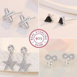 Stud Earrings 925 Sterling Silver For Women Original Charm Double Hoop Pave CZ Fine Engagement Anniversary Jewellery E557
