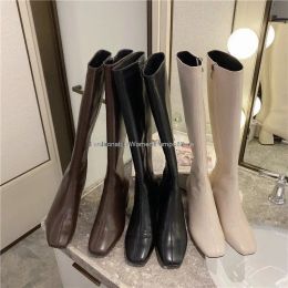 Boots Knight Boots Women Kneehigh Boots Thick Heels Square Toe Zip Woman Slim Long Boots 2021 Female Winter Shoes Knee High Boots New