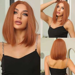 Synthetic Wigs Short Synthetic Wigs Straight Bob Cut Middle Part Blunt Wig Ginger Orange Copper Fiber Hair for Black White Women Heat Resistant 240328 240327