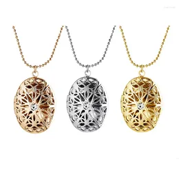 Pendant Necklaces 2024 Hollow Pattern Oval Crystal Po Box Floating Locket Necklace Can Open Fashion Women Jewellery Wedding Party Gift