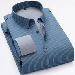 Men's Casual Shirts Middle Aged And Elderly Autumn Winter Seamless Striped Shirt With Added Velvet Thickened Integrated