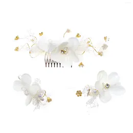 Hair Clips Jewellery Comb Clip Silk White Flower Elegant Headdress No Hurt For Birthday Stage Party Show Dress Up