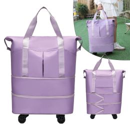 Bags Expandable Suitcases with Detachable Wheels Dry Wet Separation Large Capacity Duffle Bag Weekender Overnight Bag for Travelling