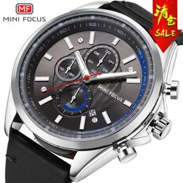 MINI FOCUS Relógio Masculino Moda Calendário Noite Brilho Pulseira De Couro Impermeável Reta 0080G