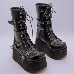 HBP Non-Brand Big Size 35-43 Design Ladies High Platform Boots Fashion High Heels Boots Women Cosplay Wedges Black Shoes Women