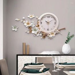 Wall Clocks Living Room Decoration Ceramic Resin Flower Bird Home Clock Bedroom Pastoral Creative Mirror Sticker Fashion Art