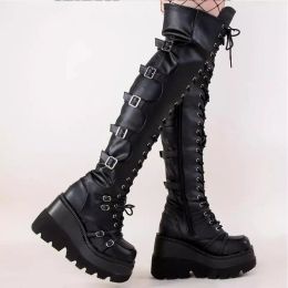 Boots 2022 Women Boots Design Female Platform Thigh High Boots Fashion Punk High Heels Boots Women Cosplay Wedges Shoes Woman