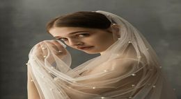 1T Pearls Wedding Veil Ivory Bridal Veil With Pearl White Birdal Veils With Comb Custom Made Chapel Length 2 Metre Length Bridal V3753471