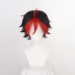 Wigs Show By Rock!! Crow Guren Cosplay Wig Short Black Red Bangs Mixed Heat Resistant Synthetic Hair Halloween Party + Wig Cap