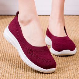 Boots Women Slip On Shoes Knitting Socks Shoes Ladies Loafers Ballerinas Ladies Flat Footwear Luxury Sneakers For Elderly Knit Soft