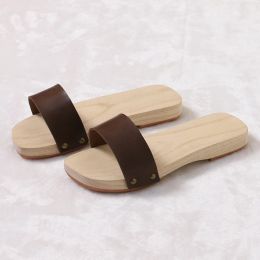 Boots Wooden Sandles Leather Geta For Women and Man Flat Heel Japan Geta Solid Color Summer Flip Flops/Slippers Cosplay Shoe Plus Size