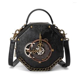 Shoulder Bags Fashionable Retro PU Leather Brown Hexagonal Bag For Women's Niche Metal Punk Trend Handbag