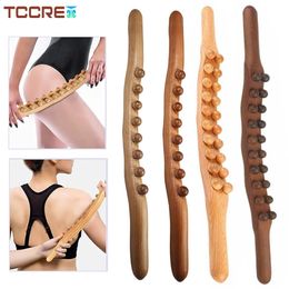Wooden Gua Sha Massage Stick Shoulder Waist Back Wood Bead Massager Lymphatic Drainage Muscle Scraping Relax Trigger Point Tools 240309