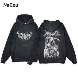 Men's Hoodies Sweatshirts Y2K Skull Hoodies Scary Halloween Skeleton Acid Wash Hooded Sweatshirt Vintage Oversized Cotton Shirt Tops 24318