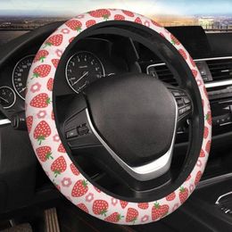 Steering Wheel Covers Pink Strawberry Flower Cute Cover Universal 15 Inch Car Accessories Protector For Women Men Fit Most Vehicles
