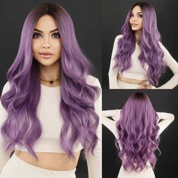 Synthetic Wigs NAMM Long Wavy Purple Hair Wig for Women Cosplay Daily Party Synthetic Wig with Bangs Natural Lavender Lolita Wig Heat Resistant 240328 240327