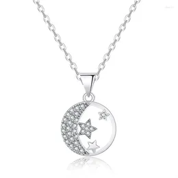 Pendant Necklaces 925 Sterling Silver Fashion Moon Star Crystal Statement Necklace For Women Girls Valentines Day Gift Trendy Jewelry