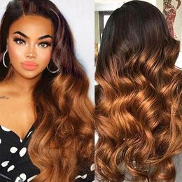 Highlight Body Wave Wig Ombre Body Wave Lace Front Human Hair Wigs for Women 13x4 Lace Frontal Wig 4X4 Lace Closure Wig 180%