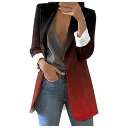 Women's Jackets Gradient Womens Casual Blazer Jacket 2024 Autumn Formal Suit Long Sleeve Lapels Business Office Slim Coat For Women