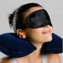 Wholesale Car Soft Pillow 3 in 1 Travel Set Inflatable U Shaped Neck Pillow Air Cushion Sleeping Eye Mask Eyeshade Earplugs WDH0660 ZZ