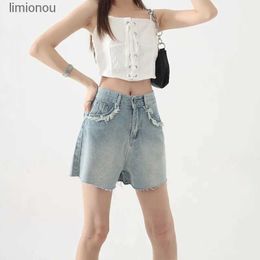 Women's Shorts 2024 Summer High Waist Slim Tassel Denim Shorts Womens Ragged Edge A-line Loose Mini Wide Leg Pants WomenC243128