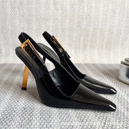 Black Pointed High Heels Women's New Style Baotou Thin Heels Lacquer Leather Sexy Single Shoes French Sandals