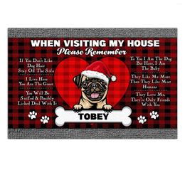 Carpets HX Christmas Pug Welcome Mat Custom Name When Visiting My House Print Flannel Rugs Xmas Home Decor Drop