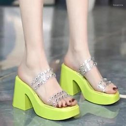 Slippers Crystal PVC High Heels Women Chunky Shoes Summer 2024 Luxury Sandals Transparent Slingback Flip Flops Pumps Lady Slides