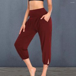 Women's Pants Stretchy Cropped For Women Mid-calf Length Stylish High Waist Yoga With Pockets Solid Colour Casual