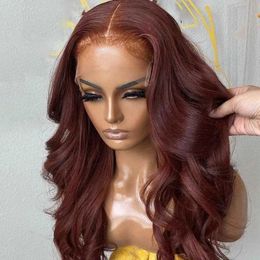 Synthetic Wigs 13X4 Synthetic Lace Front Wig Reddish Brown Body Wave Wig Lace Closure Pre Plucked With Baby Hair Wig Copper Red Dark Red Brown 240329