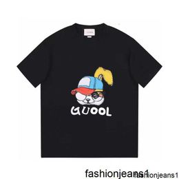 G Family Rabbit Original Reproduction Summer Unisex Cute Style Black T-shirt Checked Round Neck Printing Short Sleeve {category}