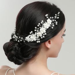 Fashion White Pearls Bridal Headpieces Hair Pins Floral Flower Bridal Half Up Bride Hairs Accessories Vintage Wreath Wedding Comb
