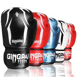 Protective Gear GINGPAI Mens Womens Boxing Gloves Leather Young Man MMA Muay Thai Sanda Gloves Professional Kids Boxing Gloves 6 8 10 12oz yq240318