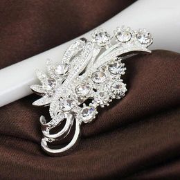 Brooches Women Fashion Accessories Elegant Delicate Rhinestone Silver Plated Flower Collar Pins Sweater Decorations