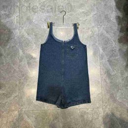 Women's Jumpsuits & Rompers designer Early Spring New Product Triangle Round Neck Washed Single Pocket Age Reducing Shoulder Strap One piece Denim Shorts for Women NU7