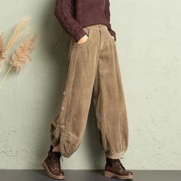 Women's Pants Biyaby Corduroy High Waist Trousers Woman 2024 Autumn Winter Vintage Side Button Wide Leg Women Casual Loose Lantern