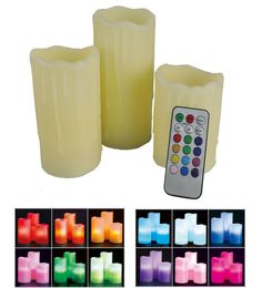 3 SmoothDrip Flickering Flame LED Remote Control Flameless Wax Mood Colour Ivory Candles Xmas Wedding Party2514636