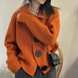 Women's Knits Autumn Winter Turn-down Collar Big Button Sweater Cardigan Korean Fashion Casual Loose Long Sleeve Knitted Tops S743
