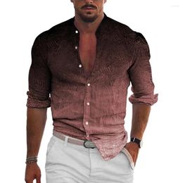 Men's Casual Shirts Stylish Men Shirt Gradient Color Stand Collar Spring Slim Fit 3d Print Long Sleeve