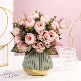 Decorative Flowers 1 Bunch Artificial Vintage Mini Silk Peony Flower Bouquet For Home Table Decoration DIY Wedding Supply
