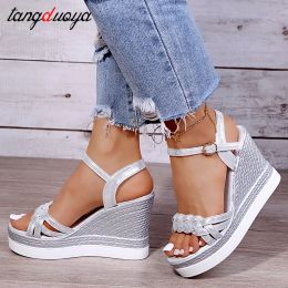 Boots Women Summer Wedge Heel Sandals Platform Sandals Strap Open Toe Chunky Bottom Casual Shoes 2022 Gold Sier Pink Sandals 10cm