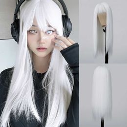 Synthetic Wigs Long Straight Silky Wigs for Women White Colourful Cosplay Wigs with Bangs Soft Daily Party Natural Synthetic Hair Heat Resistant 240328 240327