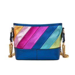 Shoulder Bags KurtG Womens Designer Handbags Bag Contrast Colour Spliced Rainbow Chain One Crossbody Tote Bags 240311