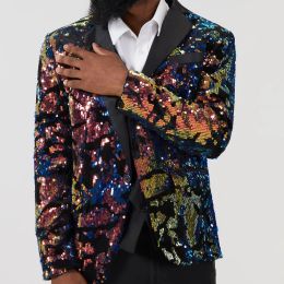 Suits Black Sequin One Button Shawl Collar Suit Jacket Men Bling Glitter Nightclub Prom DJ Blazer Jacket Men Stage Clothes for Singers