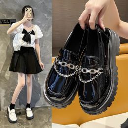 Boots Casual Woman Shoe Round Toe British Style Oxfords Black Flats Female Footwear Slipon Clogs Platform Loafers With Fur On Heels P