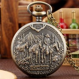 Steampunk Antique Cowboy Design Men Boy Quartz Pocket Watch Analog Display Clock Necklace Chain Watches Gifts Collectable301S