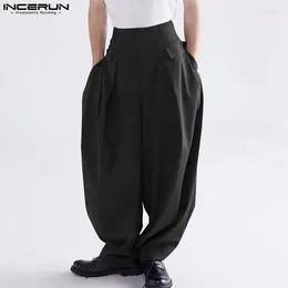 Men's Pants INCERUN 2024 Korean Style Mens Pantalons Solid Lantern Wide Leg Trousers Casual Streetwear Simple Loose Pleated Long S-5XL