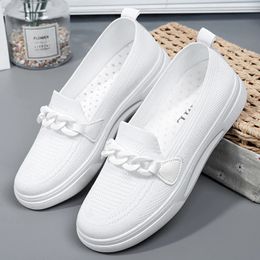 Womens Summer Footwear Slip On Female Chain Ballet Flats Sneakers Elegant Comfortable White Nurse Shoes Ladies Loafers 240312